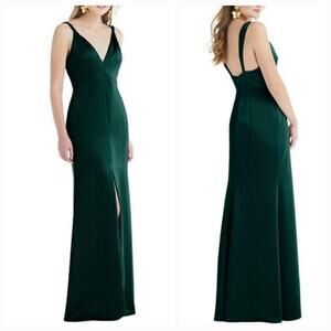 Lovely Maxi Slip Dress V-neck Twist Strap Front Slit Evergreen Size 18 New